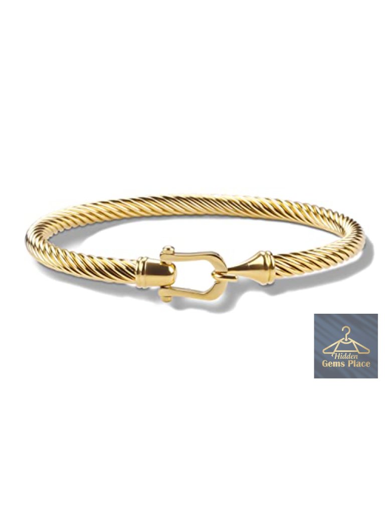 Twisted Stainless Steel Cable Cuff Bracelet With Hook Clasp